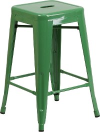 Backless Green Metal Square Seat 24 Inch Counter Stool