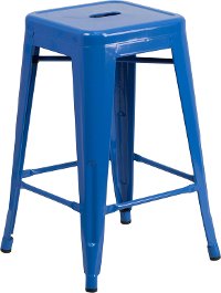 Backless Blue Metal 24 Inch Counter Height Stool
