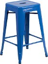 Backless Blue Metal Square Seat 24 Inch Counter Stool