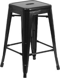 Backless Black Metal 24 Inch Counter Height Stool