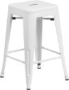 Backless White Metal 24 Inch Counter Height Stool