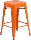 Backless Orange Metal 24 Inch Counter Height Stool
