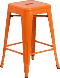 Backless Orange Metal 24 Inch Counter Height Stool
