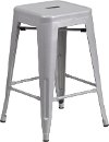 Backless Silver Metal 24 Inch Counter Height Stool