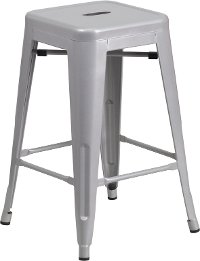 Backless Silver Metal 24 Inch Counter Height Stool