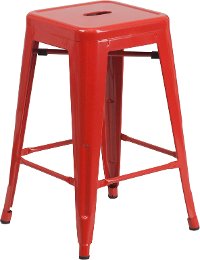 Backless Red Metal 24 Inch Counter Height Stool