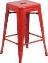 Backless Red Metal Square Seat 24 Inch Counter Stool