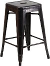 Backless Antique Metal 24 Inch Counter Height Stool