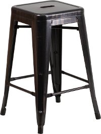 Backless Antique Metal 24 Inch Counter Height Stool
