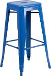 Backless Blue Metal Square Seat 30 Inch Bar Stool