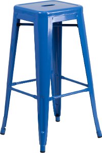 Backless Blue Metal Square Seat 30 Inch Bar Stool