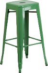 Backless Green Metal Square Seat 30 Inch Bar Stool