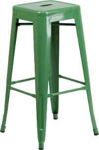 Backless Green Metal Square Seat 30 Inch Bar Stool