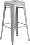 Backless Silver Metal Square Seat 30 Inch Bar Stool