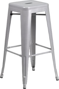 Backless Silver Metal Square Seat 30 Inch Bar Stool