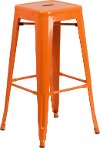 Backless Orange Metal Square Seat 30 Inch Bar Stool