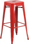 Backless Red Metal Square Seat 30 Inch Bar Stool