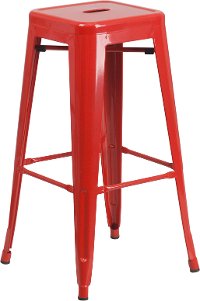 Backless Red Metal Square Seat 30 Inch Bar Stool