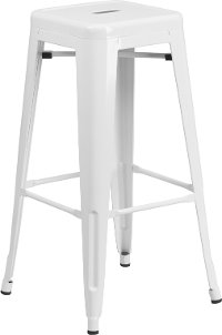 Backless White Metal Square Seat 30 Inch Bar Stool