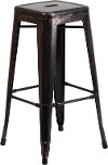 Backless Black-Antique Gold Metal Square Seat 30 Inch Bar Stool