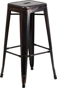 Backless Black-Antique Gold Metal Square Seat 30 Inch Bar Stool