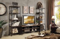 3 Piece Industrial Entertainment Center with 2 40 Inch Bookcases - Iron Works