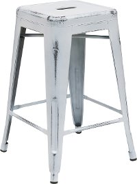 Backless Distressed White Square Seat 24 Inch Counter Stool