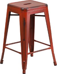 Backless Distressed Red Square Seat 24 Inch Counter Stool
