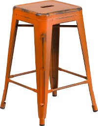 Backless Distressed Orange Square Seat 24 Inch Counter Stool