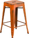 Backless Orange 24 Inch Counter Height Stool