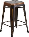 Backless Distressed Copper Square Seat 24 Inch Counter Stool