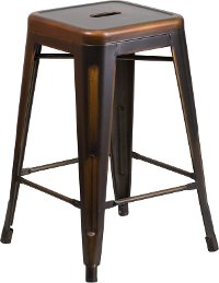 Backless Distressed Copper Square Seat 24 Inch Counter Stool