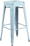 Backless Distressed Dream Blue Square Seat 30 Inch Bartool
