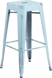 Backless Distressed Dream Blue Square Seat 30 Inch Bartool