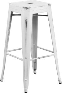 Backless Distressed White Square Seat 30 Inch Bartool
