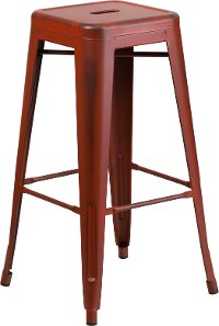 Backless Distressed Red Square Seat 30 Inch Bartool