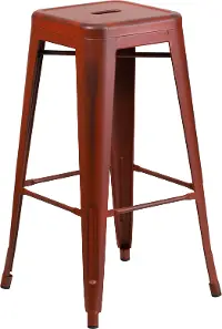 Backless Distressed Red Square Seat 30 Inch Bartool