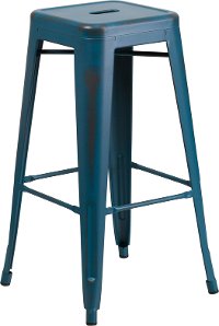 Backless Distressed Blue Square Seat 30 Inch Bartool