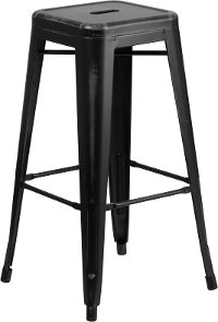 Backless Distressed Black Square Seat 30 Inch Bartool