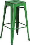 Backless Distressed Green Square Seat 30 Inch Bartool