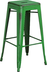 Backless Distressed Green Square Seat 30 Inch Bartool