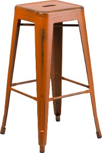 Backless Distressed Orange Square Seat 30 Inch Bartool