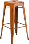 Distressed Orange Metal Bar Stool