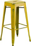 Backless Distressed Yellow Square Seat 30 Inch Bartool