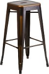 Backless Distressed Copper Square Seat 30 Inch Bartool