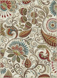 CAPRI/CPR1011..2 5 x 7 Medium Ivory, Aqua & Red Area Rug - Capri