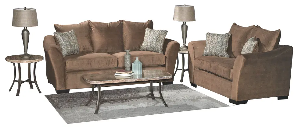 Pecan Brown Upholstered Casual Contemporary Sofa & Loveseat - Cardiff-1