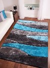 5 x 7 Medium Gray and Teal Area Rug - Living Shag -2