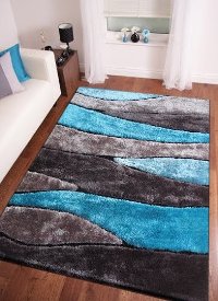 5 x 7 Medium Gray and Teal Area Rug - Living Shag-2