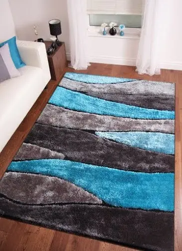 Living Shag 8 x 10 Gray and Teal Area Rug-2